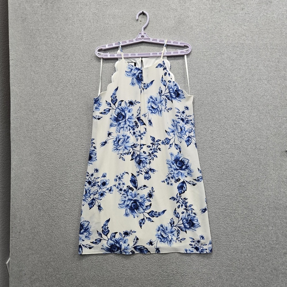 IZ Byer Women Dress LARGE White Floral Shift 1138K7K Print Bubble Crepe NWT